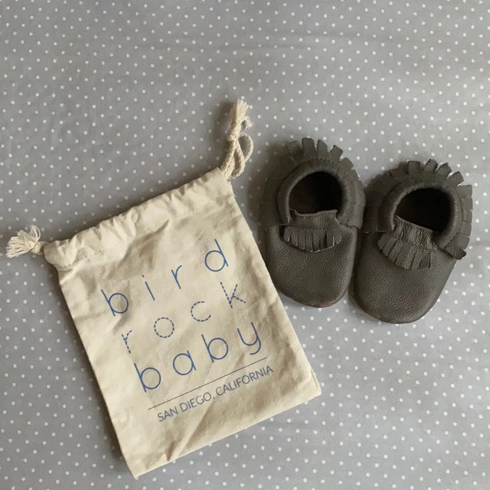 Bird Rock Baby slate gray leather moccasins